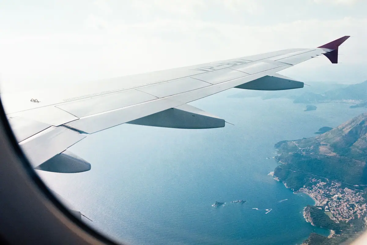The coastline seen from an airplane window