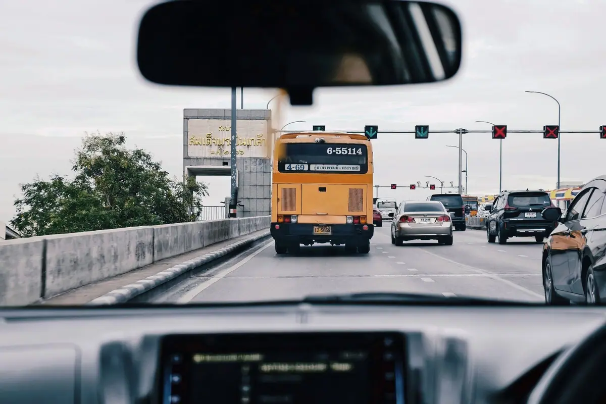 Bangkok traffic seen from the driver's seat, driving on the left