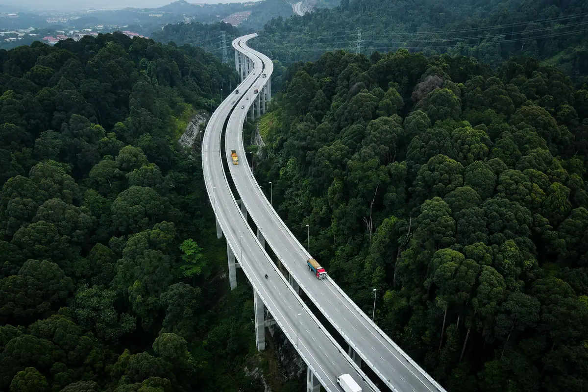 A highway running through forest in Malaysia